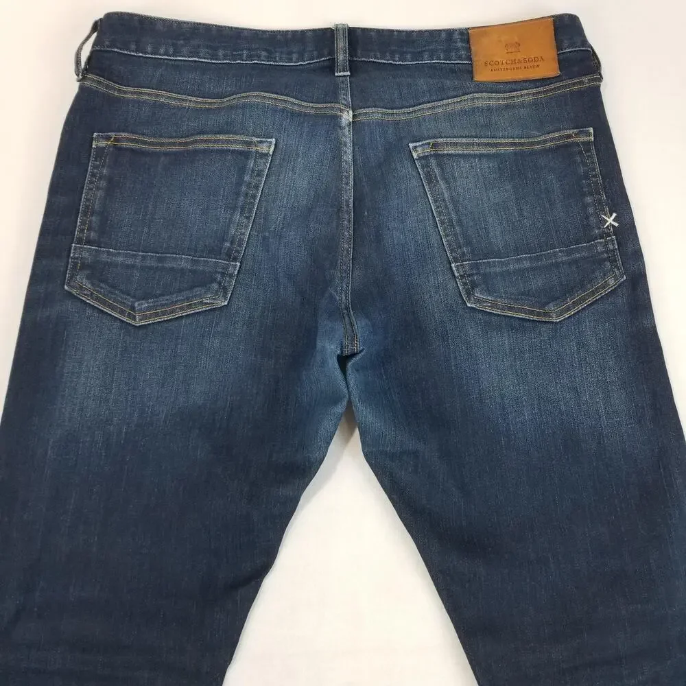 Scotch & Soda Jeans Mens 34x32 Blue Ralston Slim Straight Denim Amsterdams Blauw